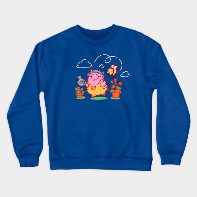 Pig and bee watering plants Crewneck Sweatshirt by Tinyarts